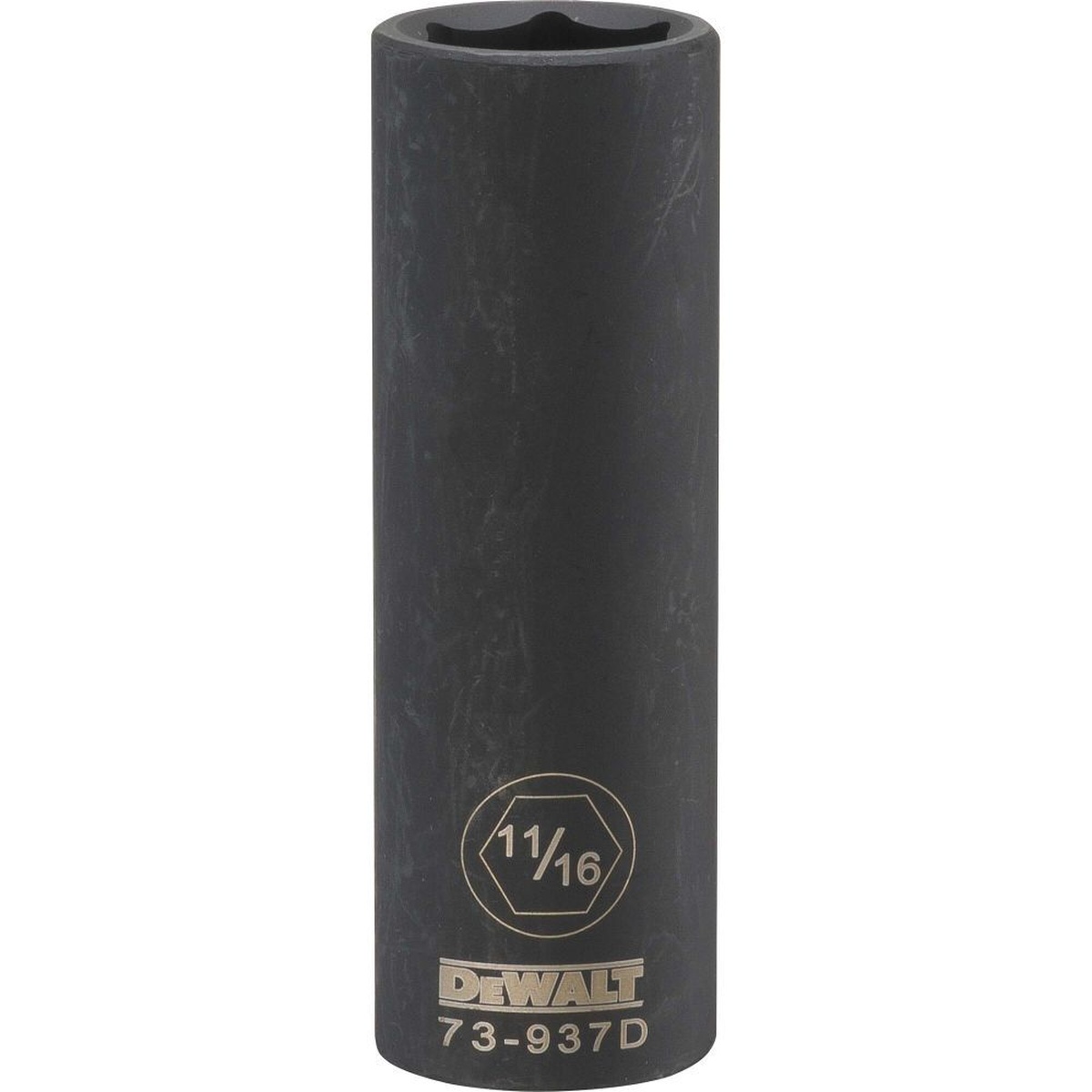 DeWalt DWMT73937OSP deep impact socket product view showing 11/16 inch SAE socket for 1/2 inch drive fastening and removal work in shop and garage settings