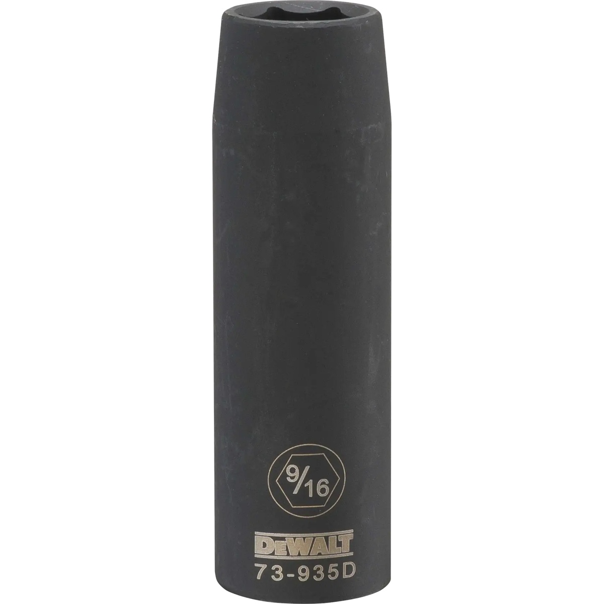 DEWALT DWMT73935OSP deep impact socket on a white background showing the 9/16 inch SAE size marking for automotive and mechanical fastening work