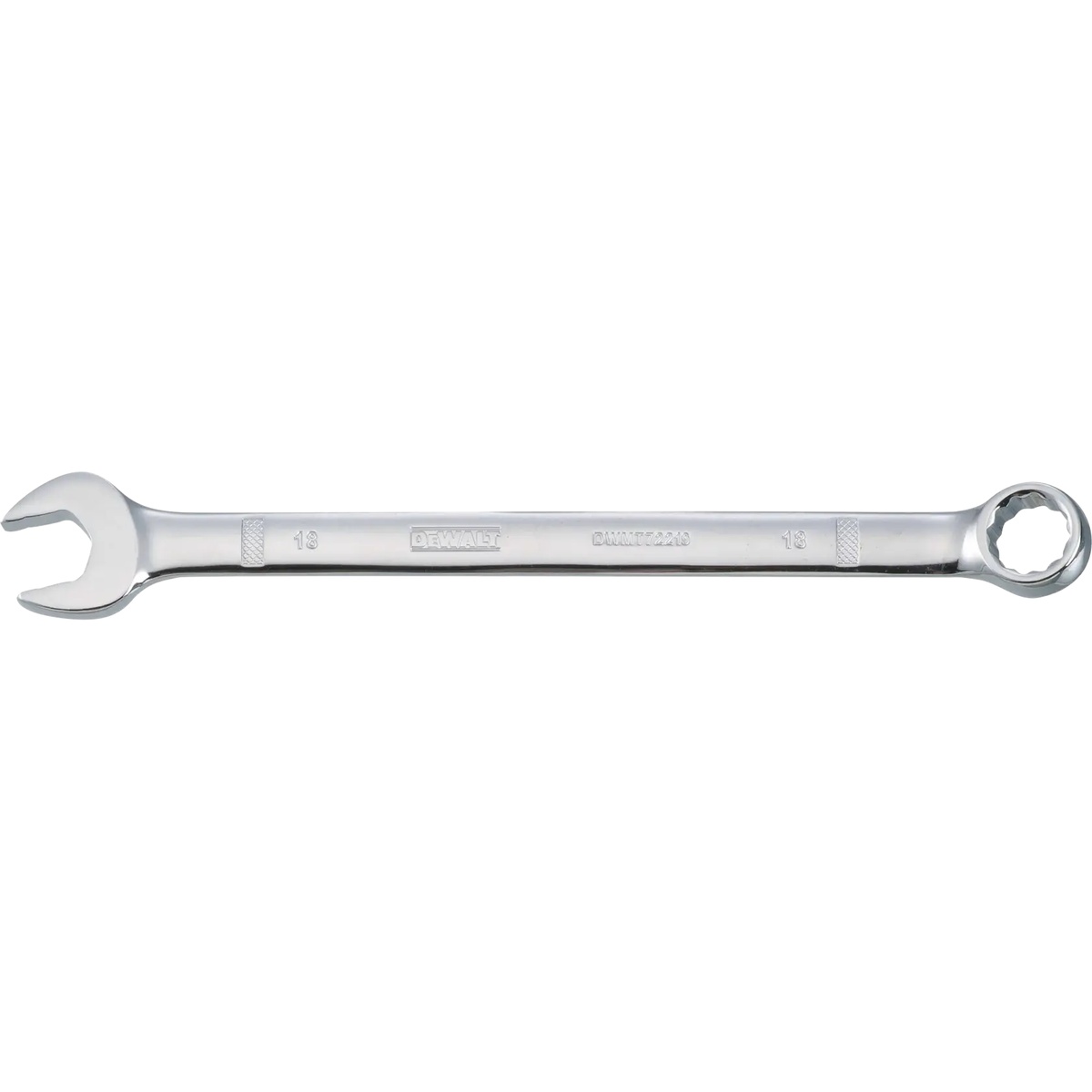 DeWalt DWMT72219OSP 18-mm Metric Combination Wrench product view showing the long-pattern hand wrench for fastening and service work in a shop or garage setting