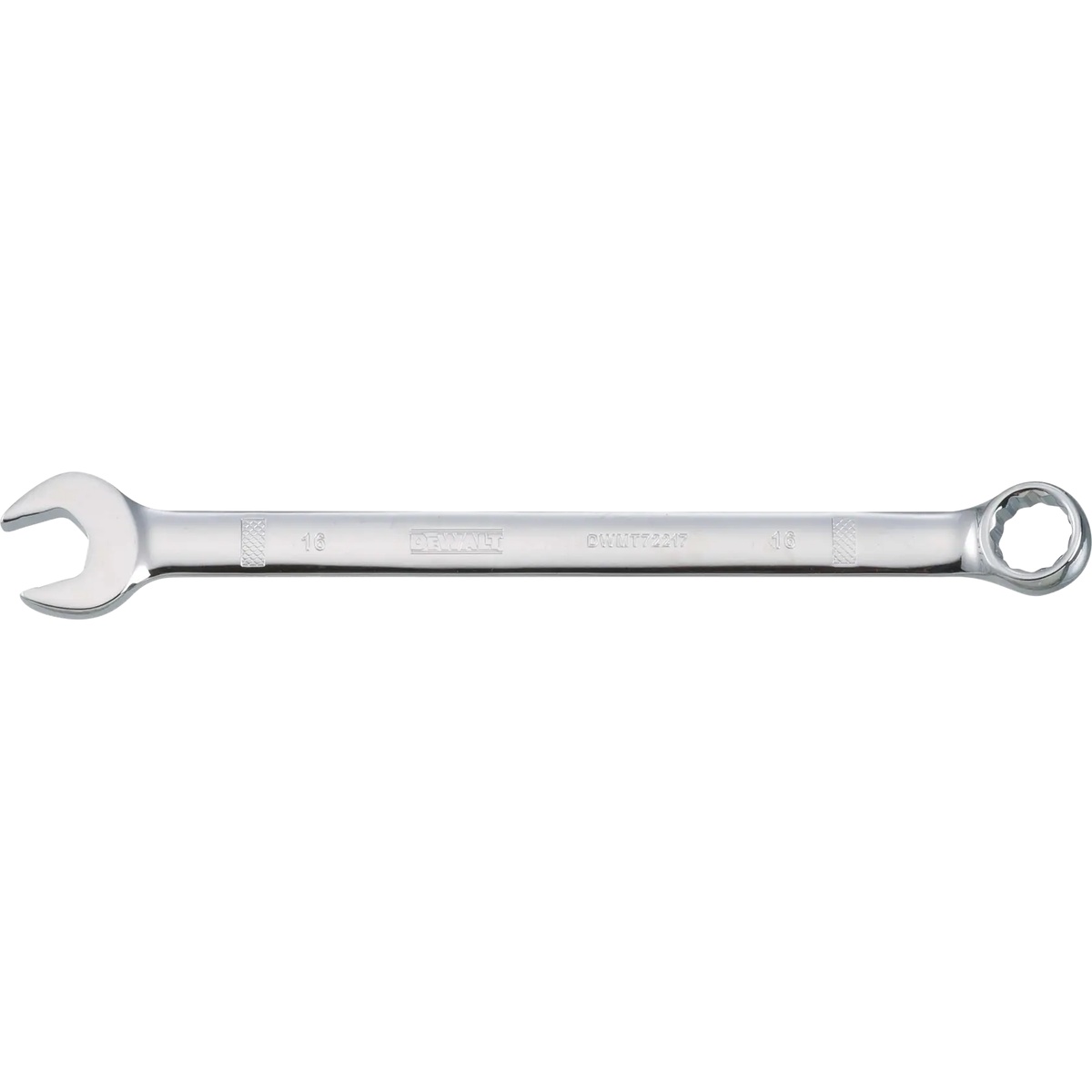DeWalt DWMT72217OSP 16-mm Metric Combination Wrench product view showing the open end and offset box end for metric fastening and mechanical repair work