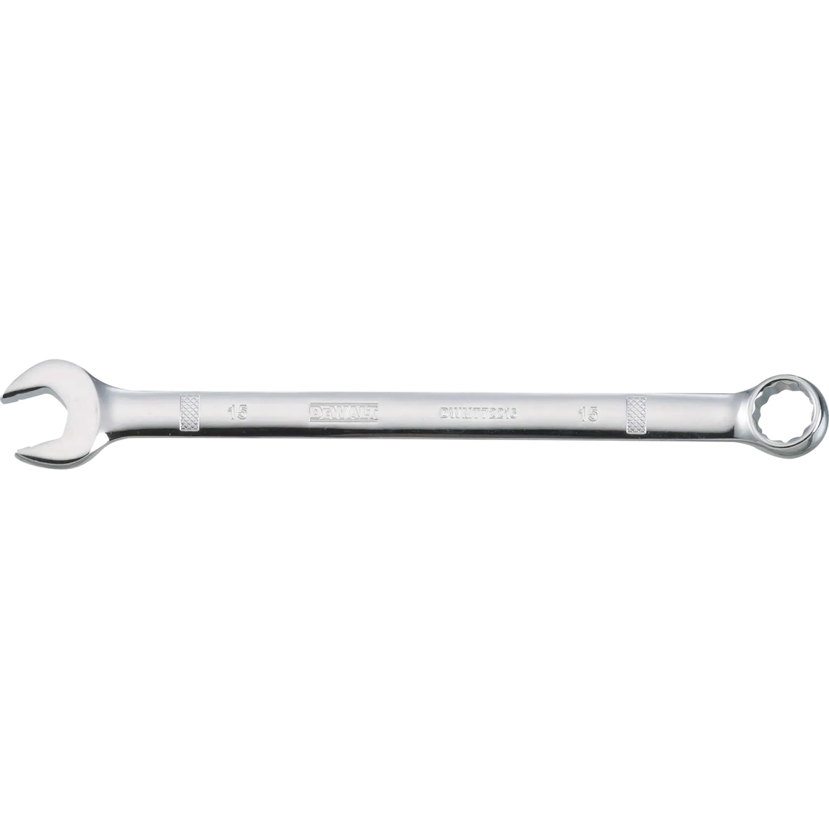 DeWalt DWMT72216OSP 15-mm Metric Combination Wrench product view showing the open end and box end for mechanical fastening and maintenance work