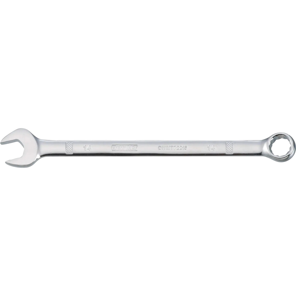 DeWalt DWMT72215OSP 14-mm Metric Combination Wrench shown as a chrome hand tool for turning 14 millimeter metric fasteners in automotive and equipment service work