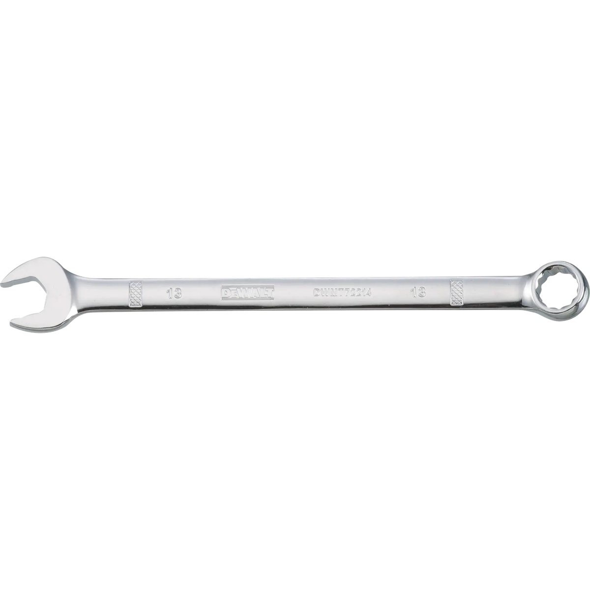 DeWalt DWMT72214OSP 13-mm Metric Combination Wrench product view showing the open end and box end for mechanical fastening and shop maintenance work