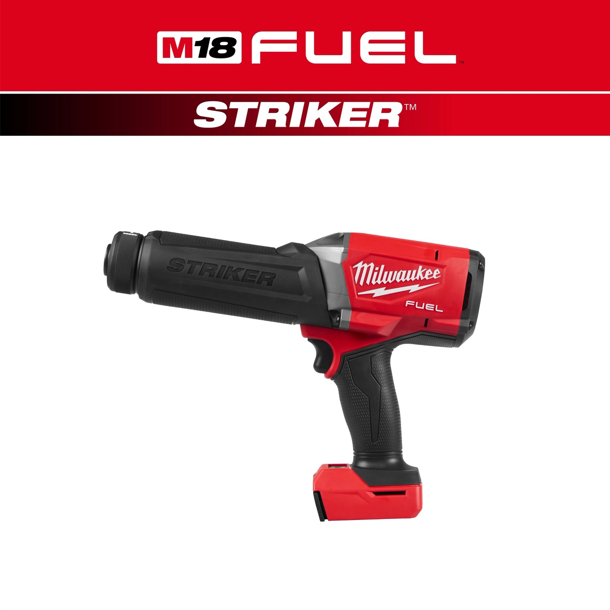 Milwaukee M18 FUEL STRIKER Hammer Chisel clean product view showing the compact barrel, pistol grip, and cordless M18 battery interface for shop use