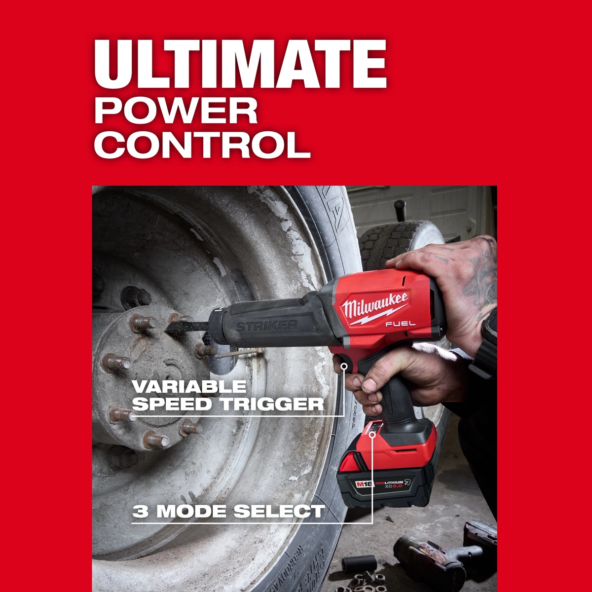 Milwaukee M18 FUEL STRIKER Hammer Chisel removing a seized suspension component at a wheel hub during automotive service work