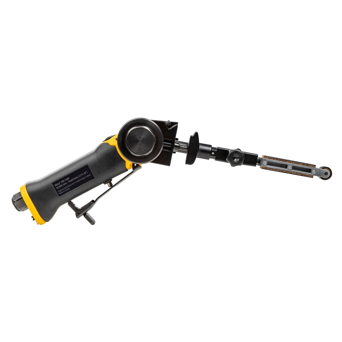 Mirka PBS-13457 Pneumatic Belt Sander side profile showing adjustable sanding arm and compact lightweight air tool body