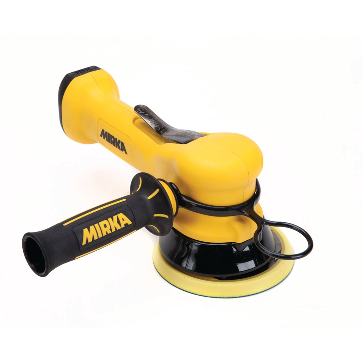 Mirka MR-510TH Two-Handed Finish Sander 10mm Orbit with 5 inch pad and side handle for controlled sanding in shop finishing and surface prep work
