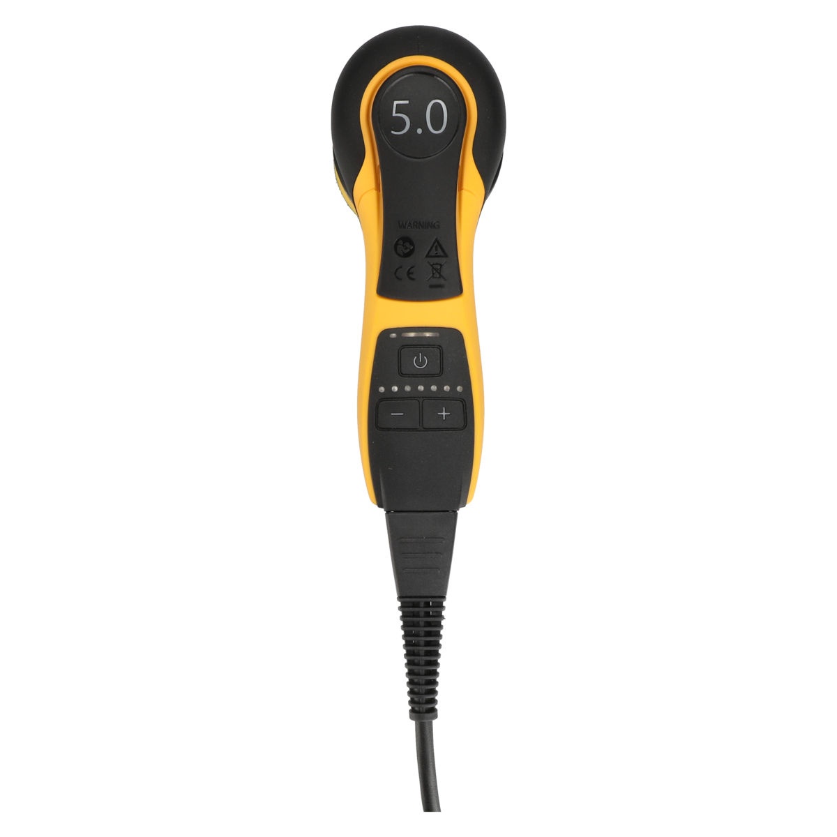 Mirka DEROS II 350X Electric Powered 3 Inch 5mm Orbital Sander top controls with speed lever, LED indicators, and on off switch for sanding adjustments