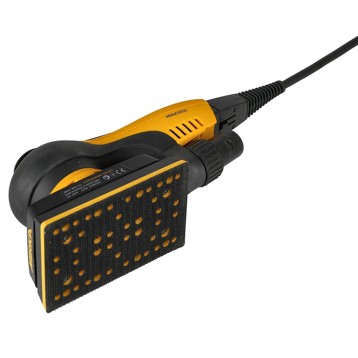 Mirka 3 inch x 5 inch orbital sander pad with dust extraction holes for cleaner sanding on filler, primer, or wood surfaces with a vacuum connected