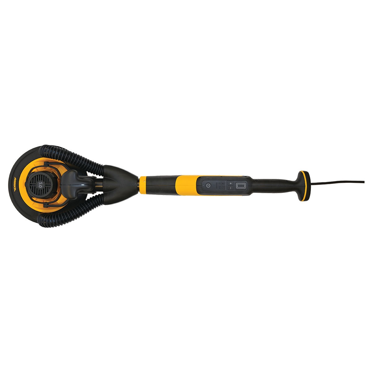 Mirka LEROS-S 950XCV 9 Inch 5mm Wall Sander with Bag side profile highlighting lightweight design for long wall and ceiling sanding sessions during drywall finishing