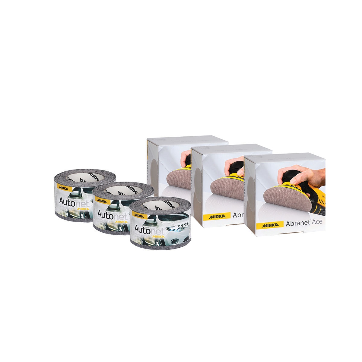Mirka 6in Net Dust Free Trial Kit abrasive assortment with 6 inch sanding discs and perf-roll materials for dust-free sanding in woodworking and surface prep