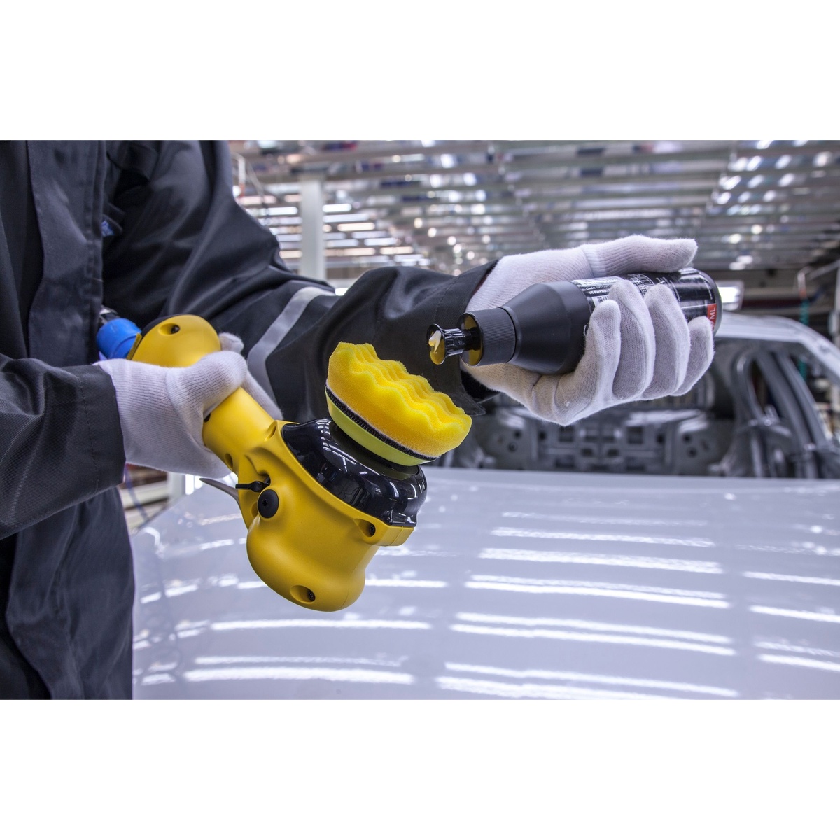 Mirka MROP-312TH 3 inch Two-Handed Orbital Polisher with polishing pad and compound for automotive scratch removal and finishing work