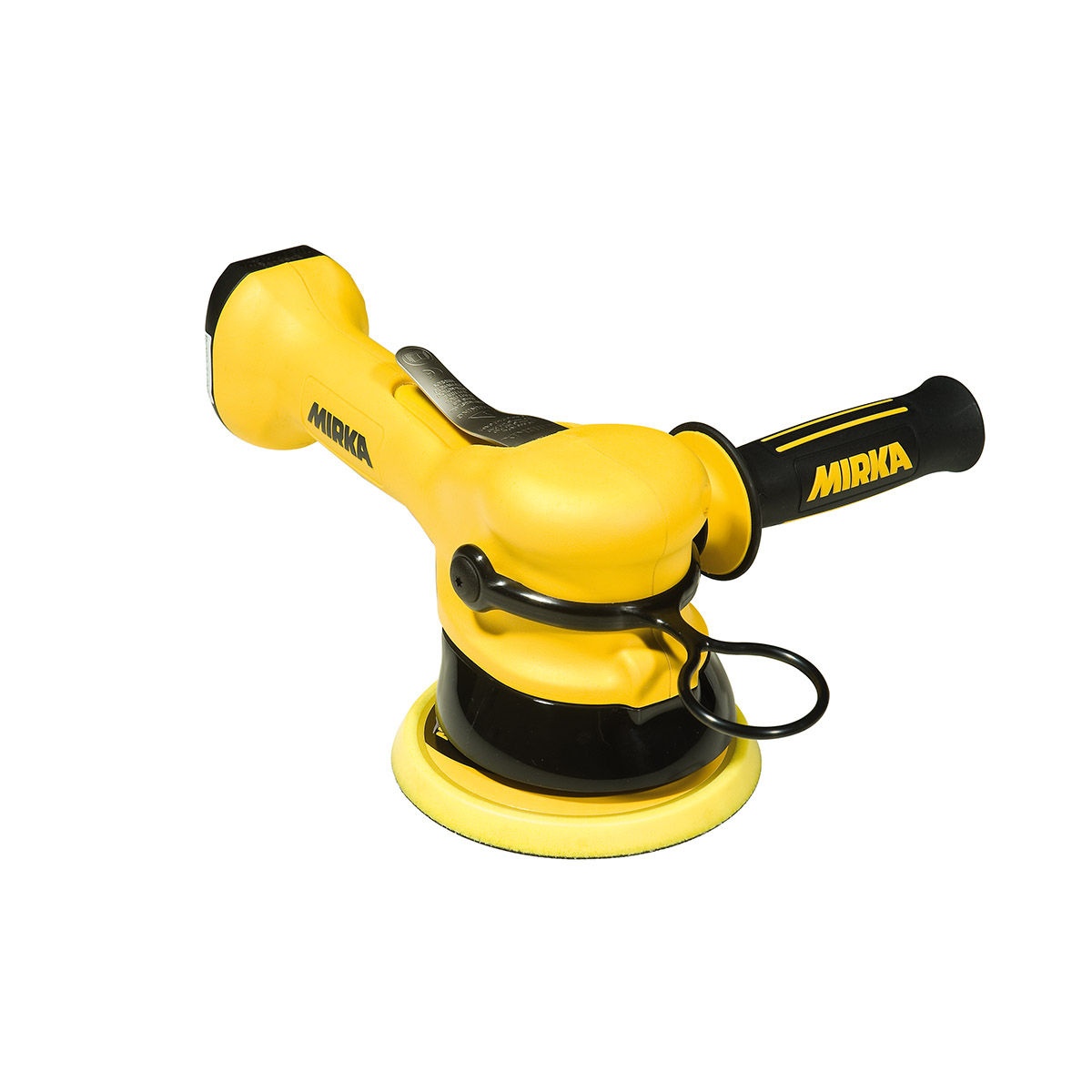 Mirka MROP-512TH 5 inch two-handed orbital polisher on a workbench-ready product setup for painted surface polishing and sanding scratch removal