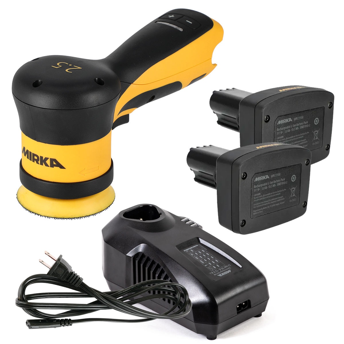 Mirka AROS-B 325 3 Inch 12V 2.5mm Cordless Sander Kit with batteries and charger for precision automotive refinishing and detail sanding work