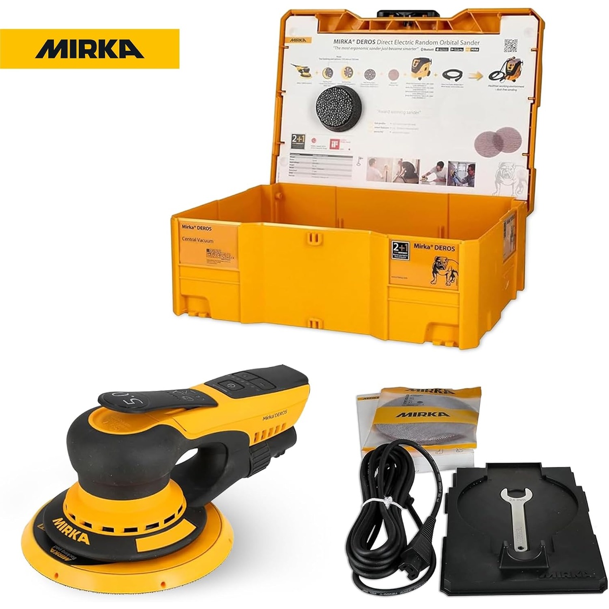 Mirka DEROS II 650 Dust-Free Sander with Case 6 inch random orbital sander with storage case and accessories for dust-controlled wood and drywall sanding