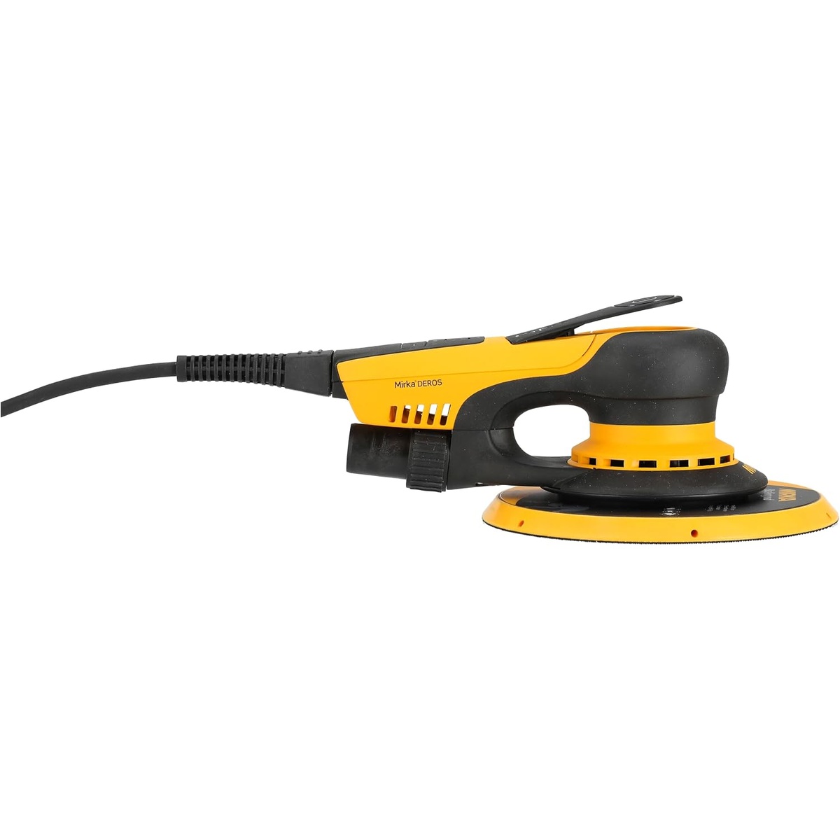 Mirka DEROS II 750X 7 in Random Orbital Sander side profile showing low-profile body and grip for long sanding sessions