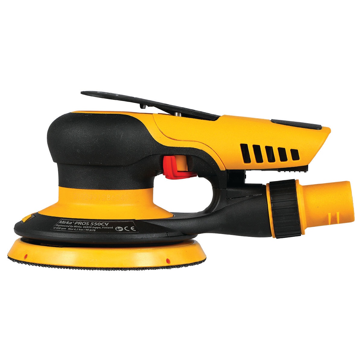 Mirka MRP-550CV PROS Sander 5 Inch with 5mm Orbit side profile showing compact pneumatic body for controlled sanding on shop surfaces