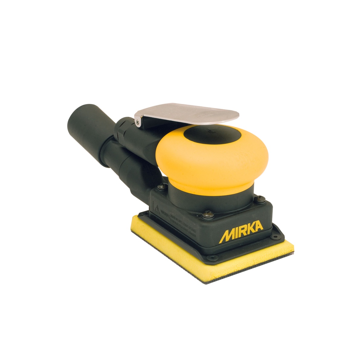 Mirka MR-34 Orbital Finishing Sander with 3 inch by 4 inch pad for fine sanding on smaller woodworking parts in a shop setting