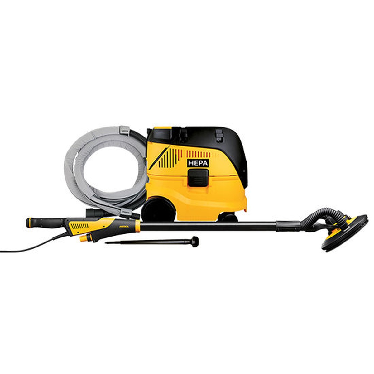 Mirka MIW950-DE1230AFC-4 9 inch LEROS Dust Free Solutions Kit with wall and ceiling sander, HEPA dust extractor, hose, and extension shaft for drywall and plaster surface prep