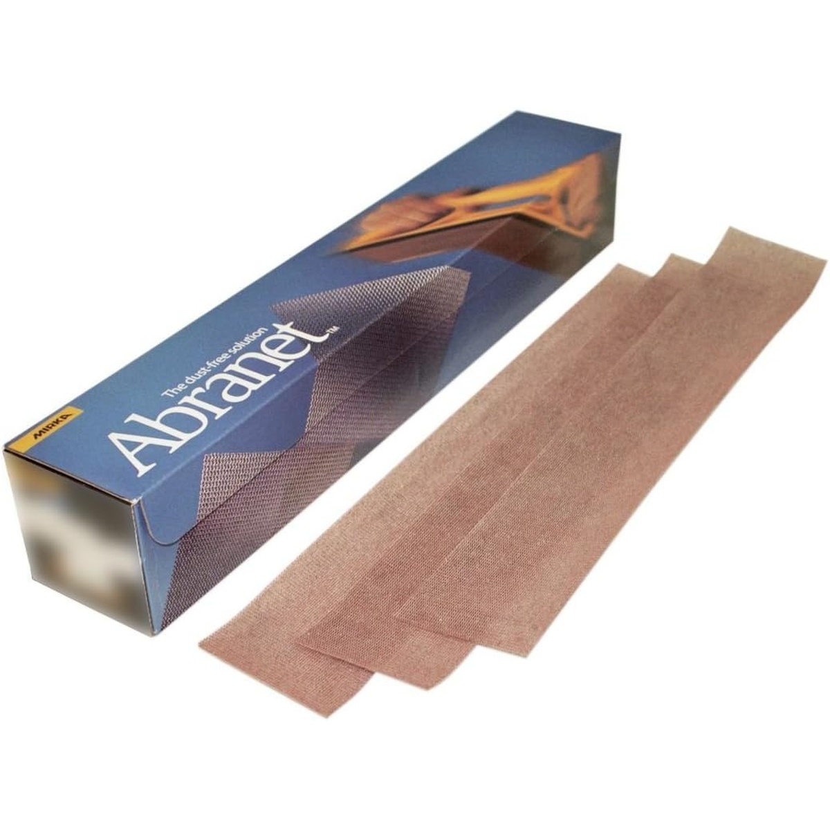 Mirka 9A-151-120 2-3/4 x 16-1/2-Inch 120 Grit Mesh Abrasive Dust Free Sanding Sheets box with hook and loop mesh sheets for vacuum sander finish sanding and detail surface prep