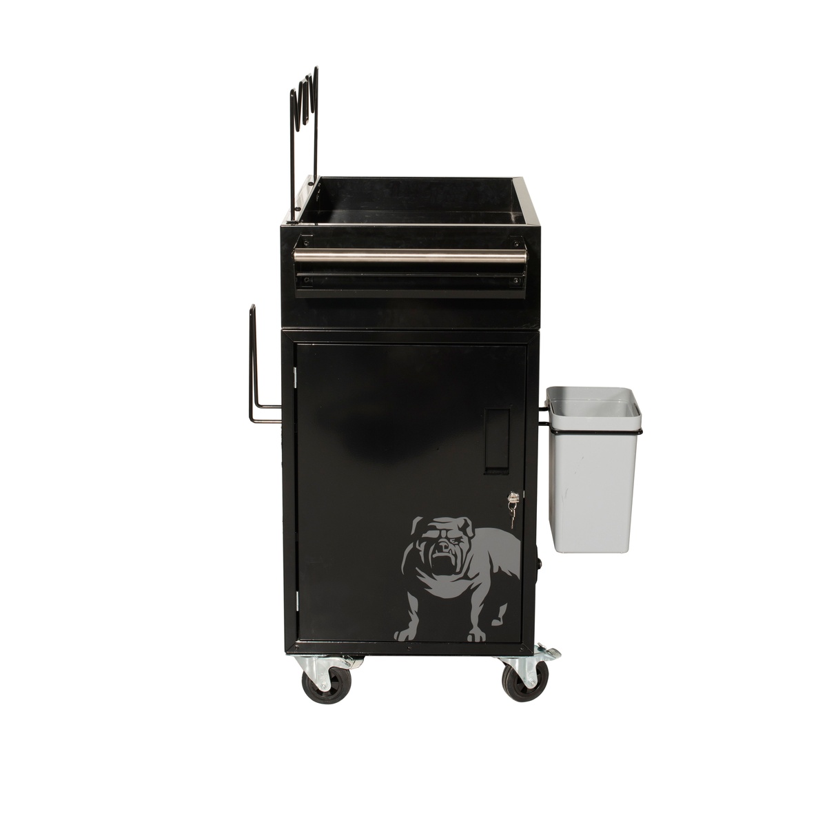 Mirka MAI-CART-912 Smart Cart/Solution Trolley showing swivel wheels, locking brake area, and side waste bin for mobile shop organization