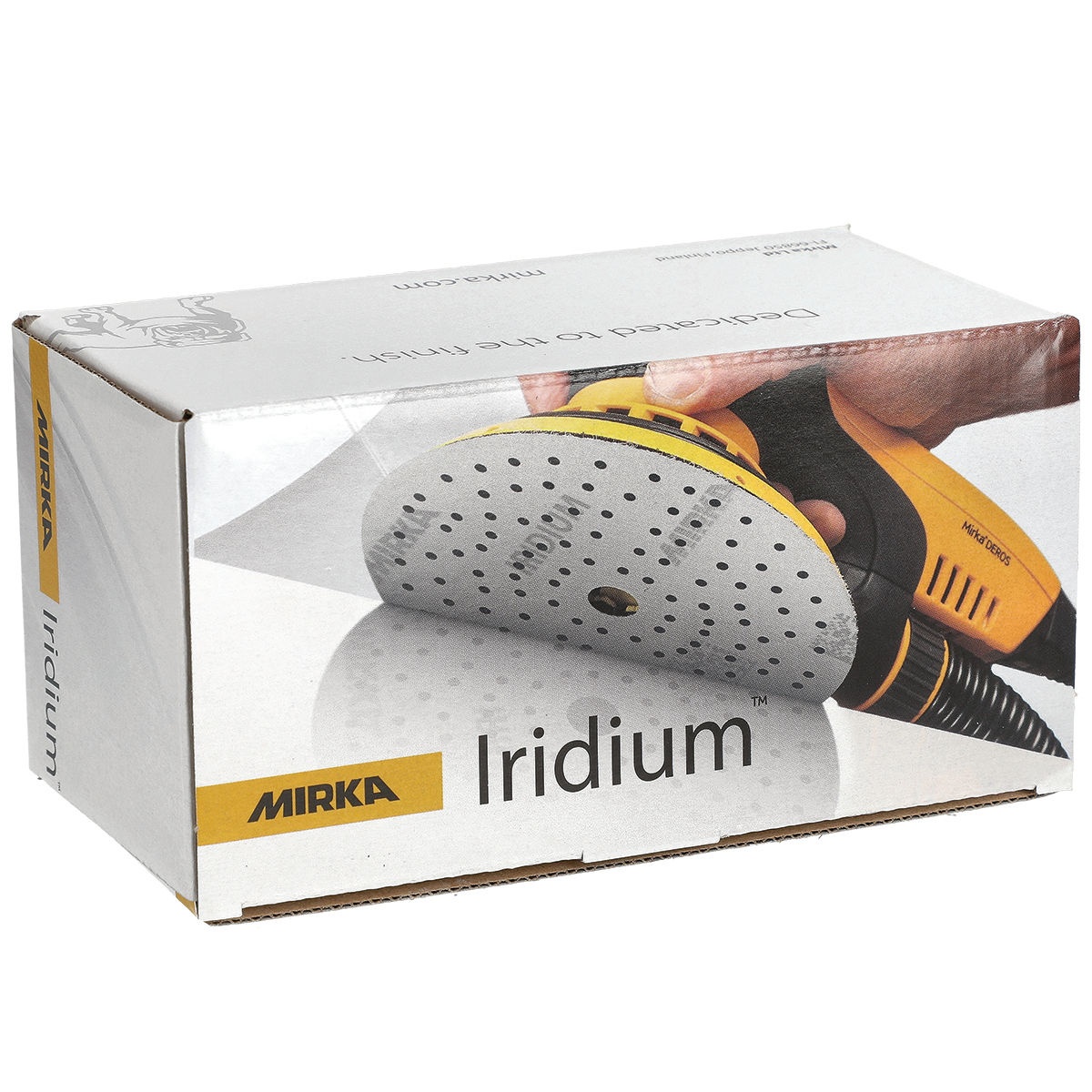 Mirka IRIDIUM 5 inch PSA sanding disc product packaging for shop use with PSA backing pad sanders