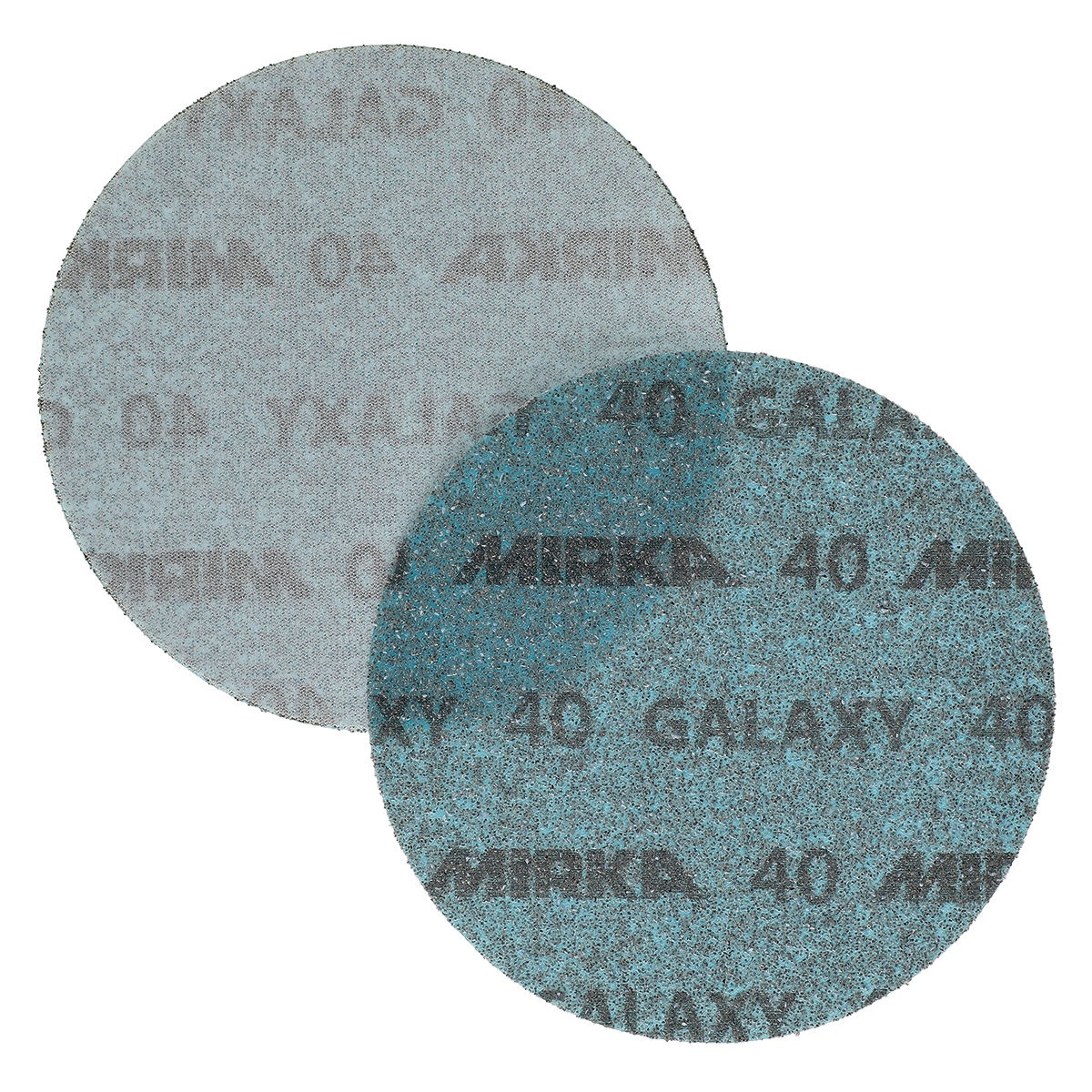 Mirka Galaxy 6 in Grip sanding disc front and back view showing hook and loop disc design for heavy sanding on wood, metal, epoxy resin, and repair work