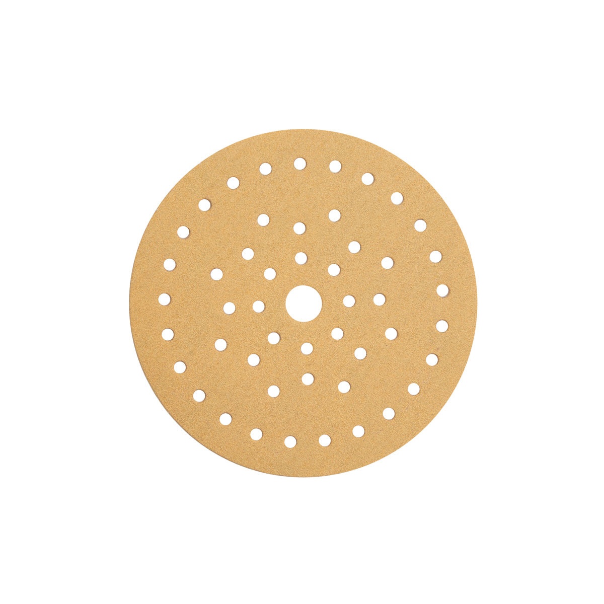 Mirka GOLD Multifit 6 inch Grip P40 sanding disc product view showing the universal hole pattern for 150 mm orbital sanding applications