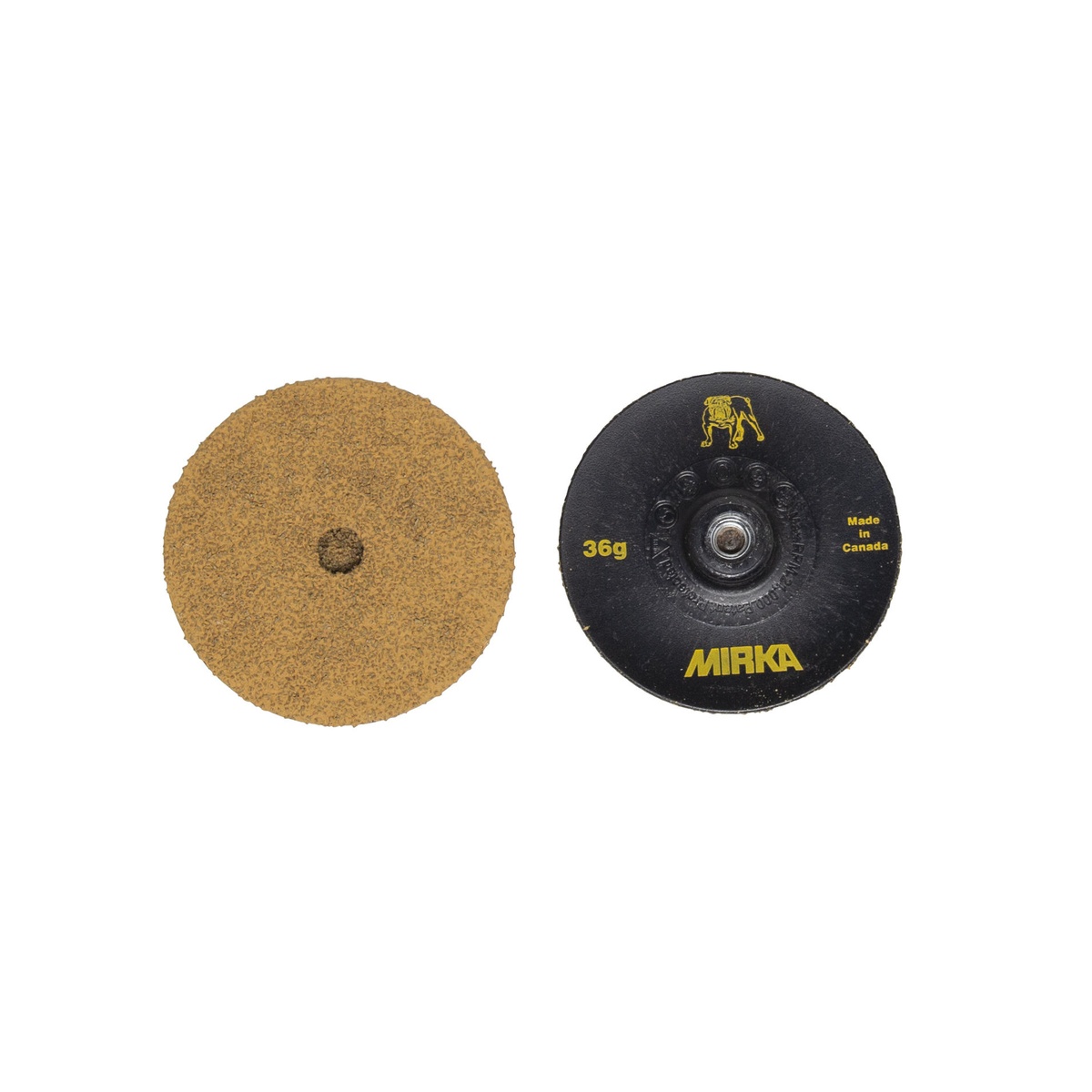 Mirka Trim-Kut Grinding Disc front and back view showing 3 inch disc format for quick-change mandrel use in tight access grinding applications