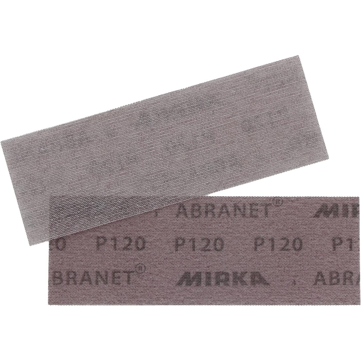 Mirka Abranet net sanding strip front and back view showing 3 x 9 inch hook and loop strip format for sanding blocks and compatible sanders