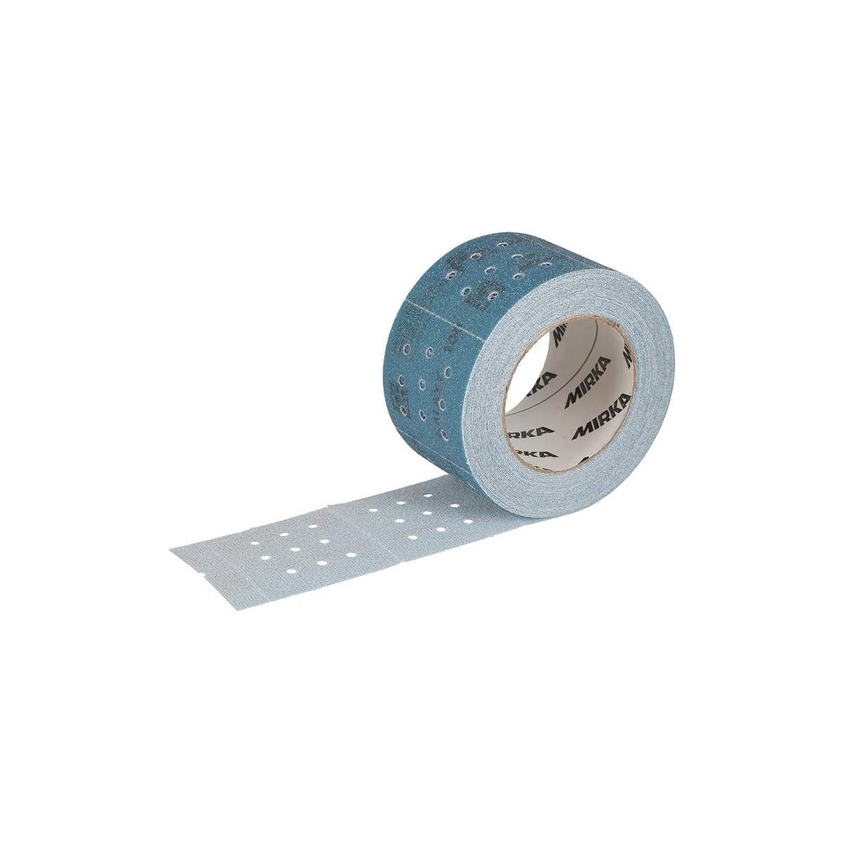 Mirka Galaxy Perforated Sanding Roll 2.75'' x 33.5' Grit 100 unrolled to show hole pattern for dust extraction on sanding blocks in shop finishing work