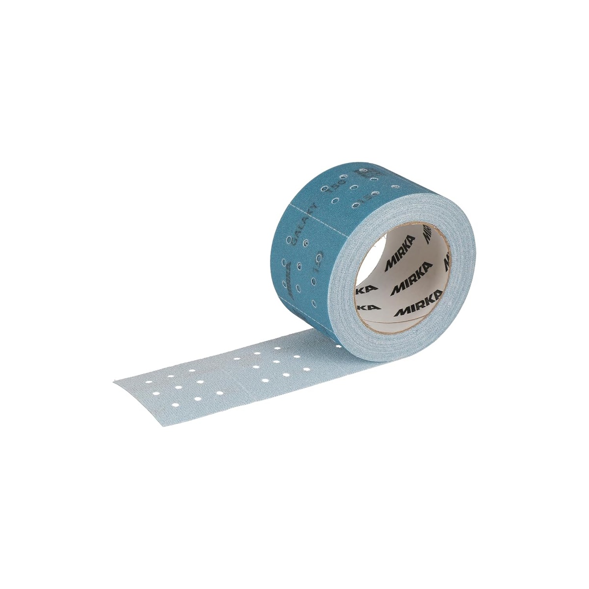Mirka Galaxy Perforated Sanding Roll FY-570-150 unrolled for sanding wood metal and epoxy with hook and loop backing in shop use