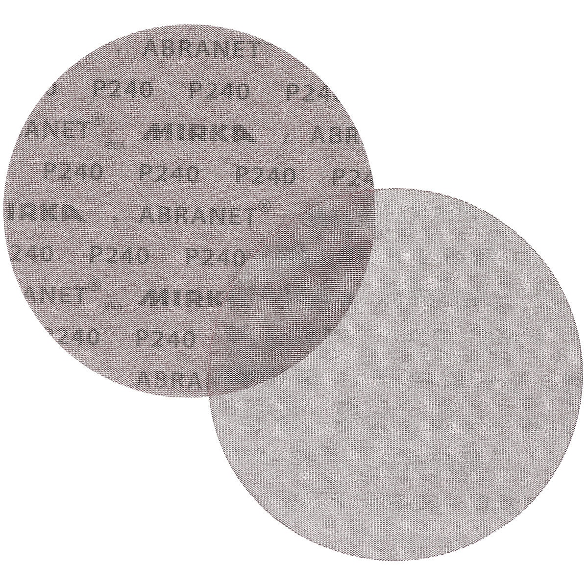 Mirka Abranet 9 Inch Grip Net Sanding Disc showing abrasive side and backing for P80 grit prep sanding before finer finishing steps