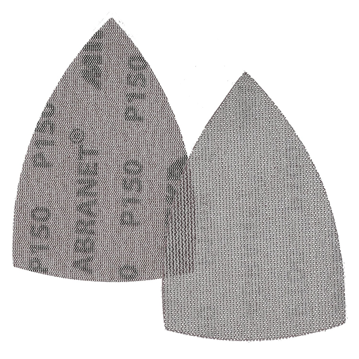 Mirka Abranet Delta 150 Grit Sanding Sheets front and back view showing mesh abrasive surface and hook-and-loop backing