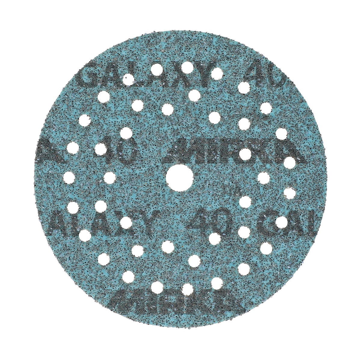 Mirka Galaxy 5 in Multifit Grip Sanding Disc 40 grit abrasive disc for power sanding wood metal and epoxy resin during coarse surface preparation