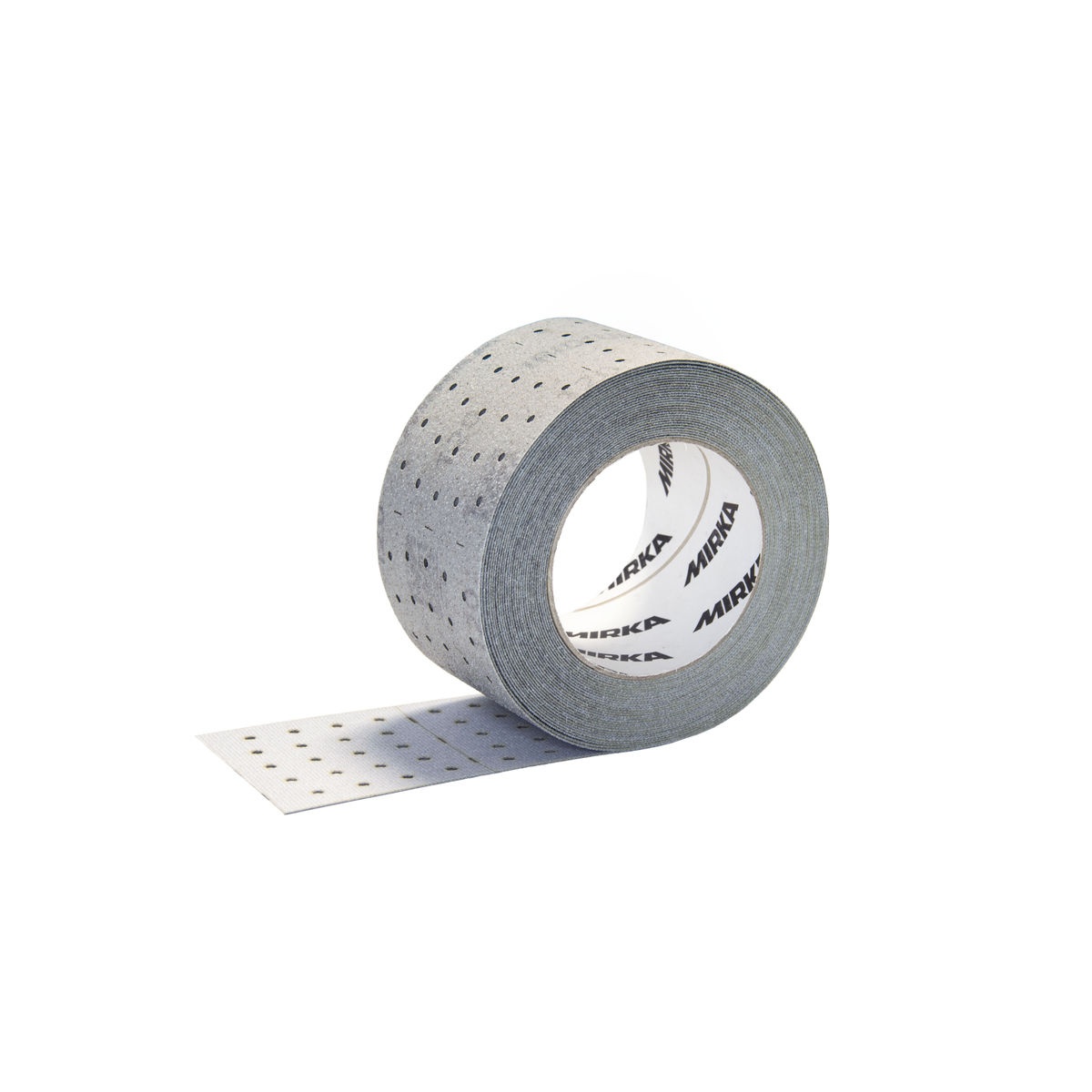 Mirka IRIDIUM 2.75 inch x 33.5 foot Perf-Roll Grip 20 Holes paper abrasive roll for sanding wood, filler, and painted surfaces in a shop or jobsite prep setting