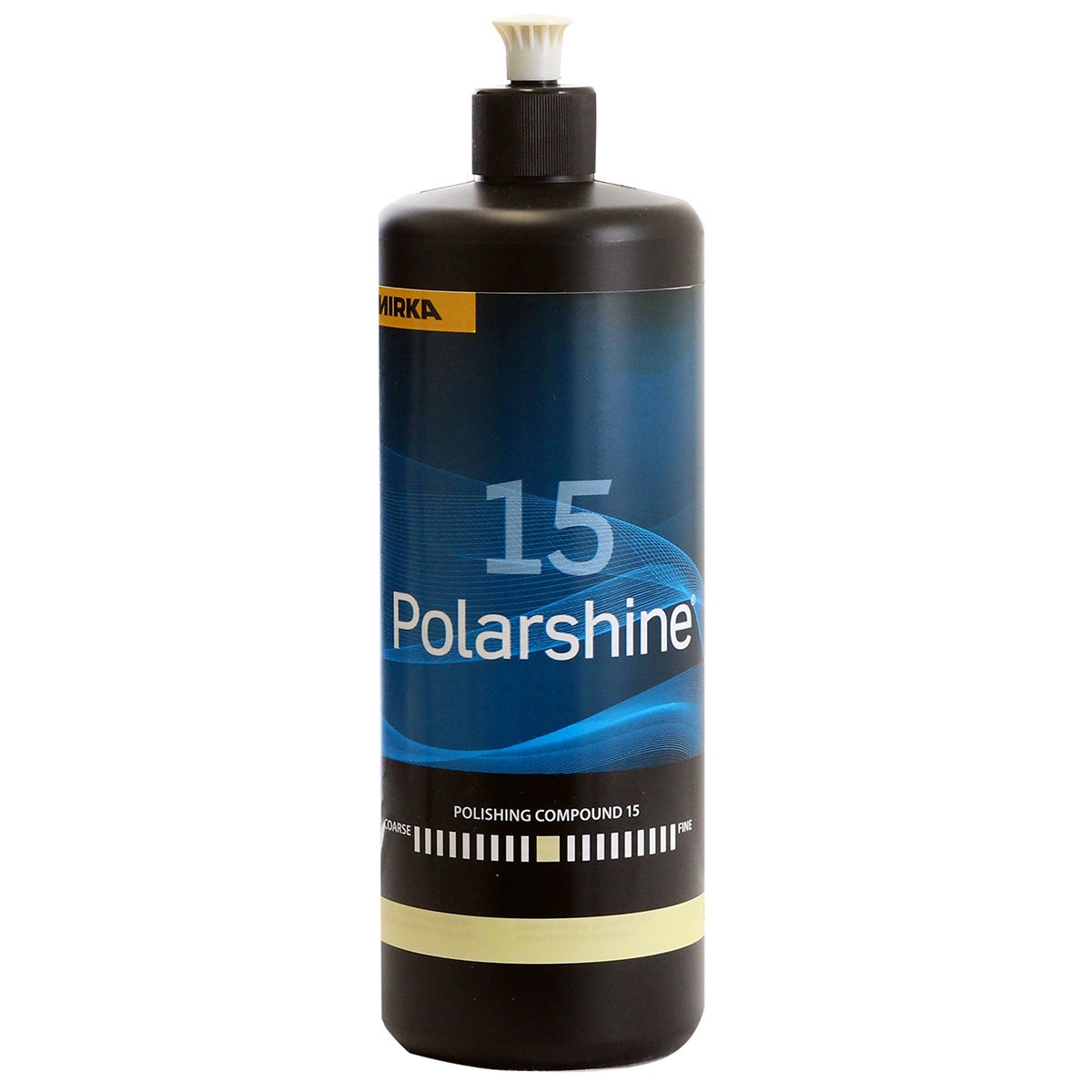 Mirka Polarshine 15 Polishing Compound 1 Liter bottle for machine paint correction on automotive and marine finishing surfaces