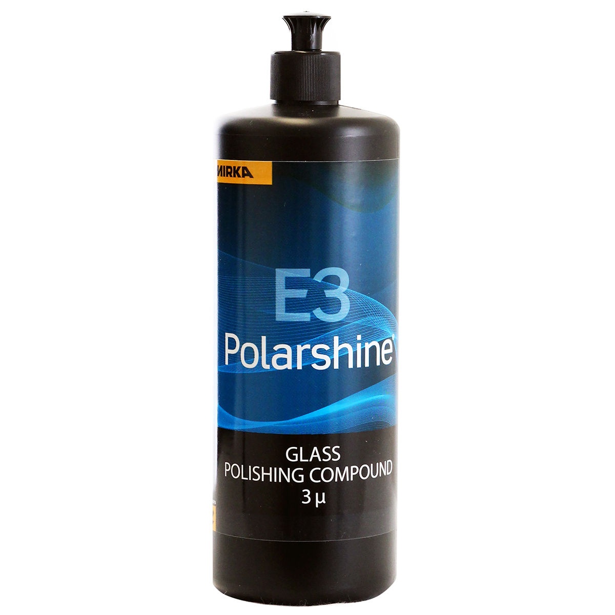 Mirka Polarshine E3 Glass Polishing Compound 1 liter bottle for glass scratch removal and polishing work in a shop or detailing environment