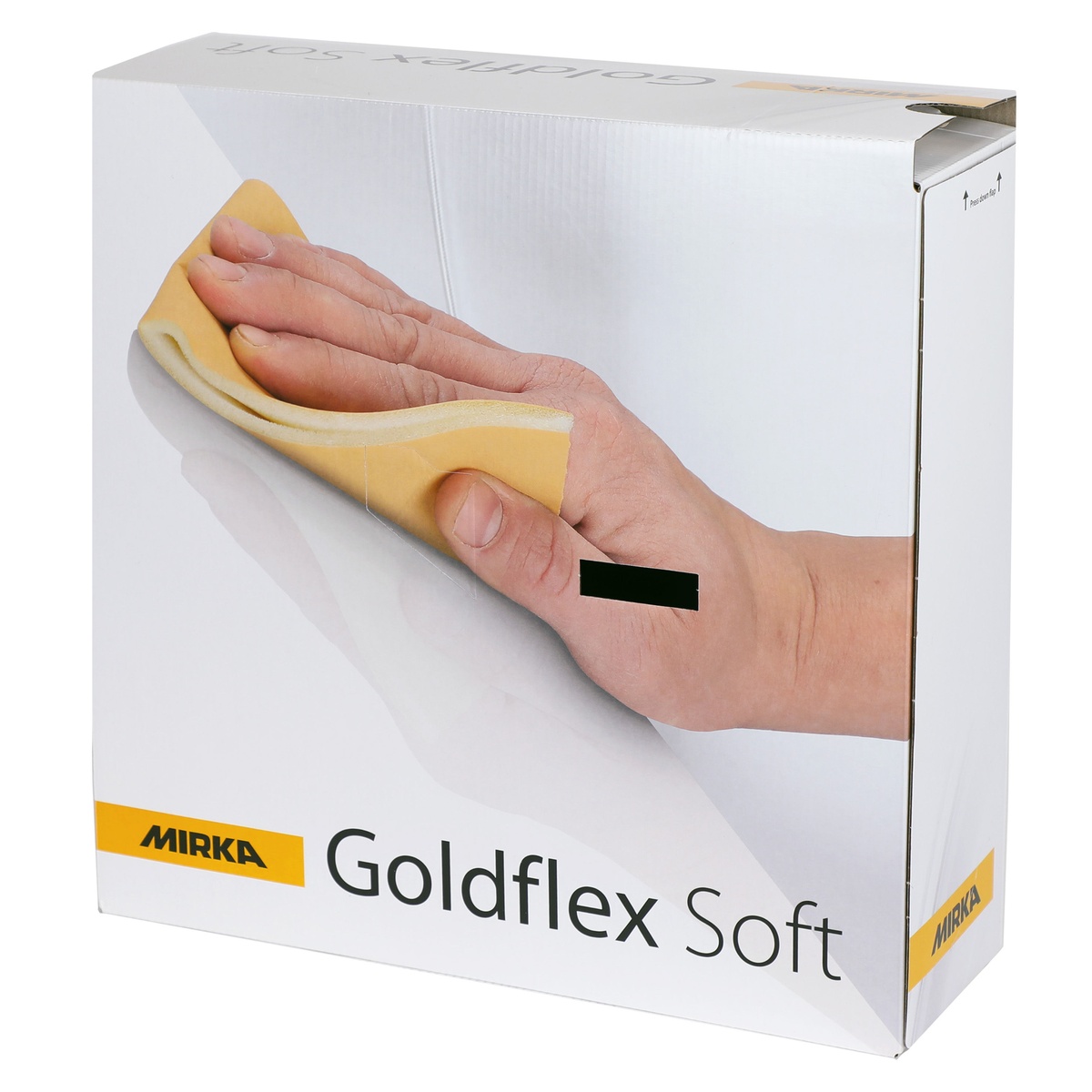 Mirka Goldflex Soft 4.5 in x 5 in Plain Roll P150 boxed roll package for stocked hand sanding supplies in a finish shop
