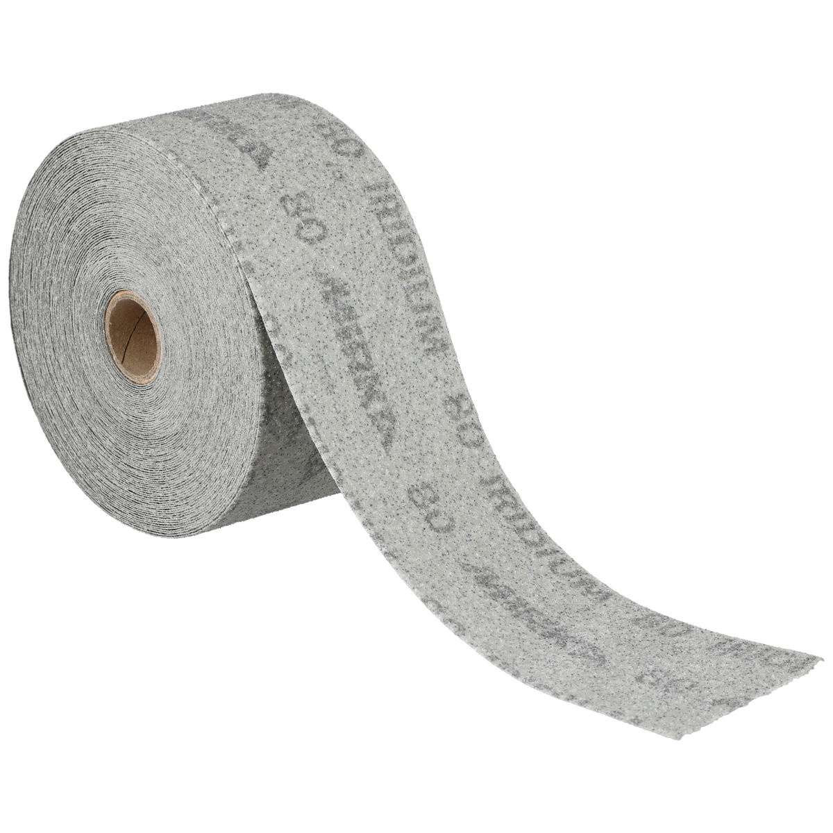 Mirka IRIDIUM 2.75 inch x 60 foot PSA Roll abrasive strip unrolled for hand sanding and surface prep work on wood, filler, primer, and painted surfaces