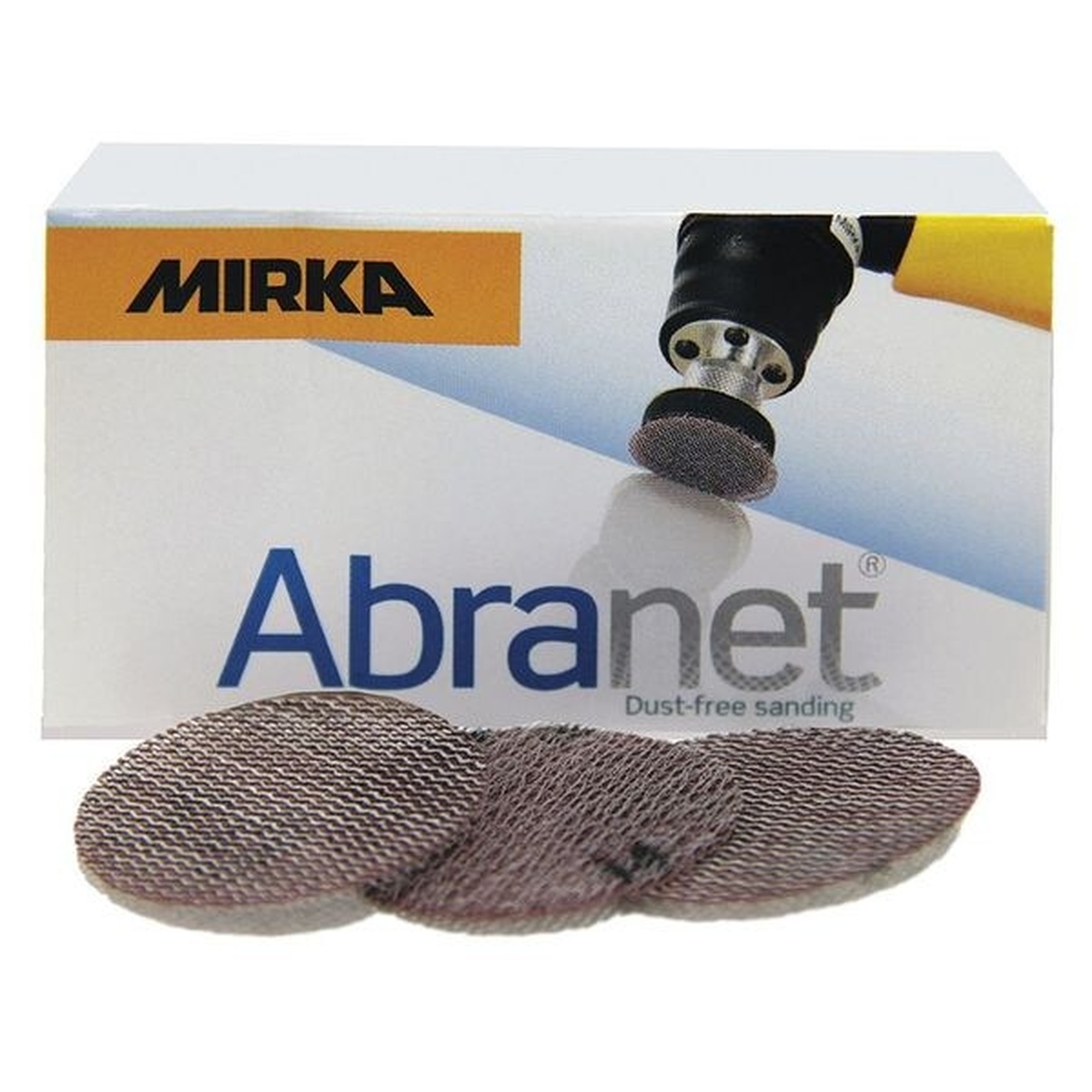 Mirka Abranet Mesh Grip Disc 1.3 in. P240 Grit sanding discs with mesh abrasive surface for fine detail sanding and finish prep in small-area workshop applications