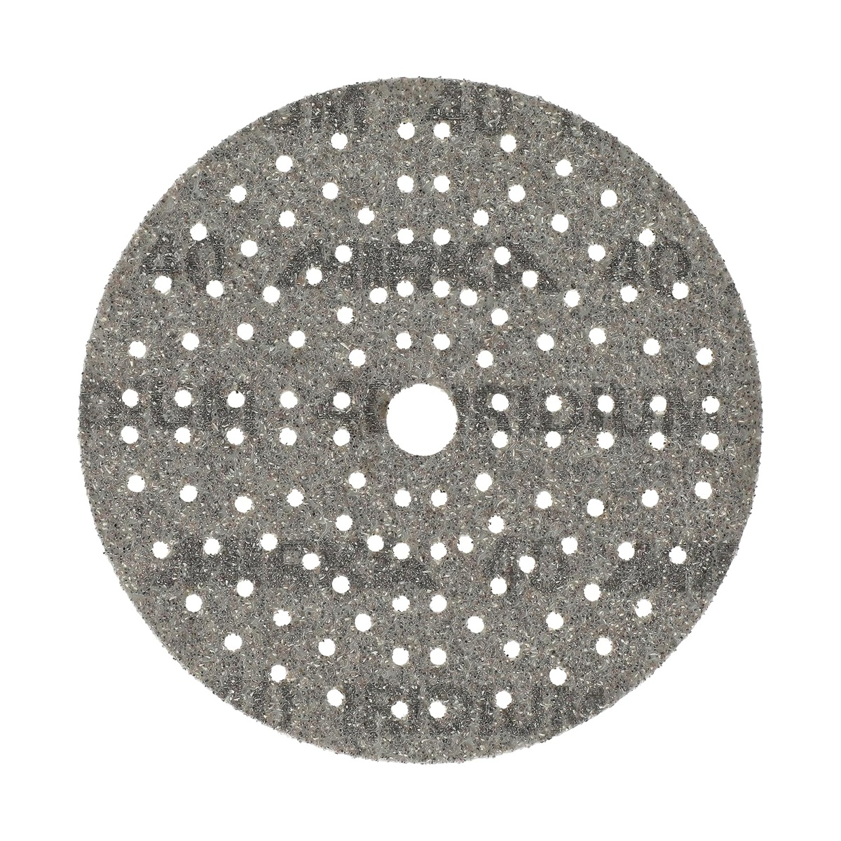 Mirka Iridium Premium Sandpaper Ø 6-Inch Hook & Loop, Grit 40 close view of the 6 inch multi-hole sanding disc pattern for dust extraction