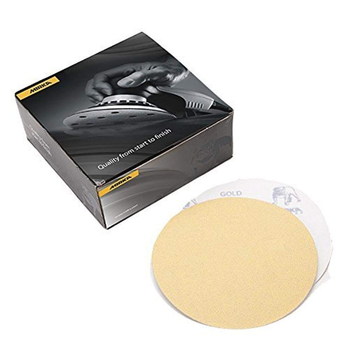 Mirka Bulldog Gold 6in 80 Grit Solid Sanding Disc 50pk packaging and 6-inch abrasive disc for sanding wood, metal, gelcoat, and painted surfaces in shop use