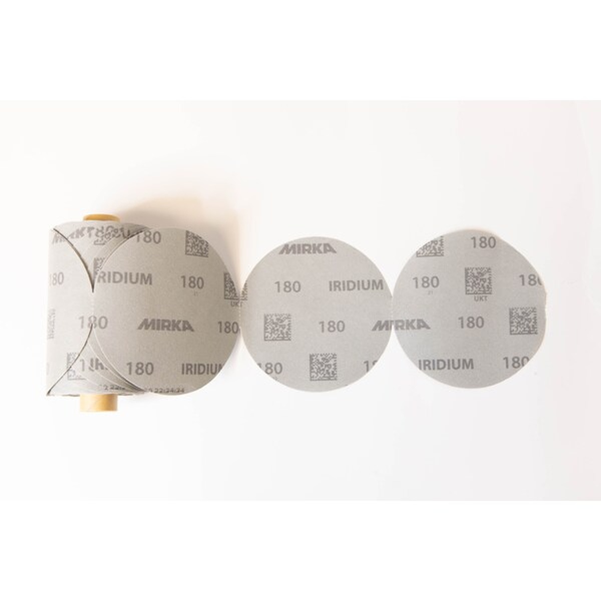 Mirka Iridium 6 PSA 150 sanding disc discs laid out for shop sanding and surface preparation work