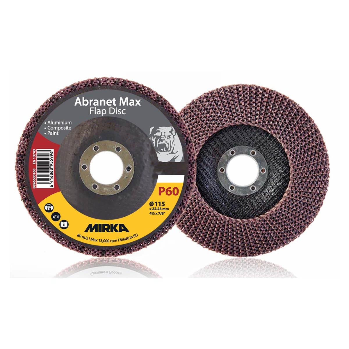 Mirka Abranet Max Flap Disc 115 mm T29 ALOX mounted flap disc with reinforced mesh backing for angle grinder sanding and paint removal work