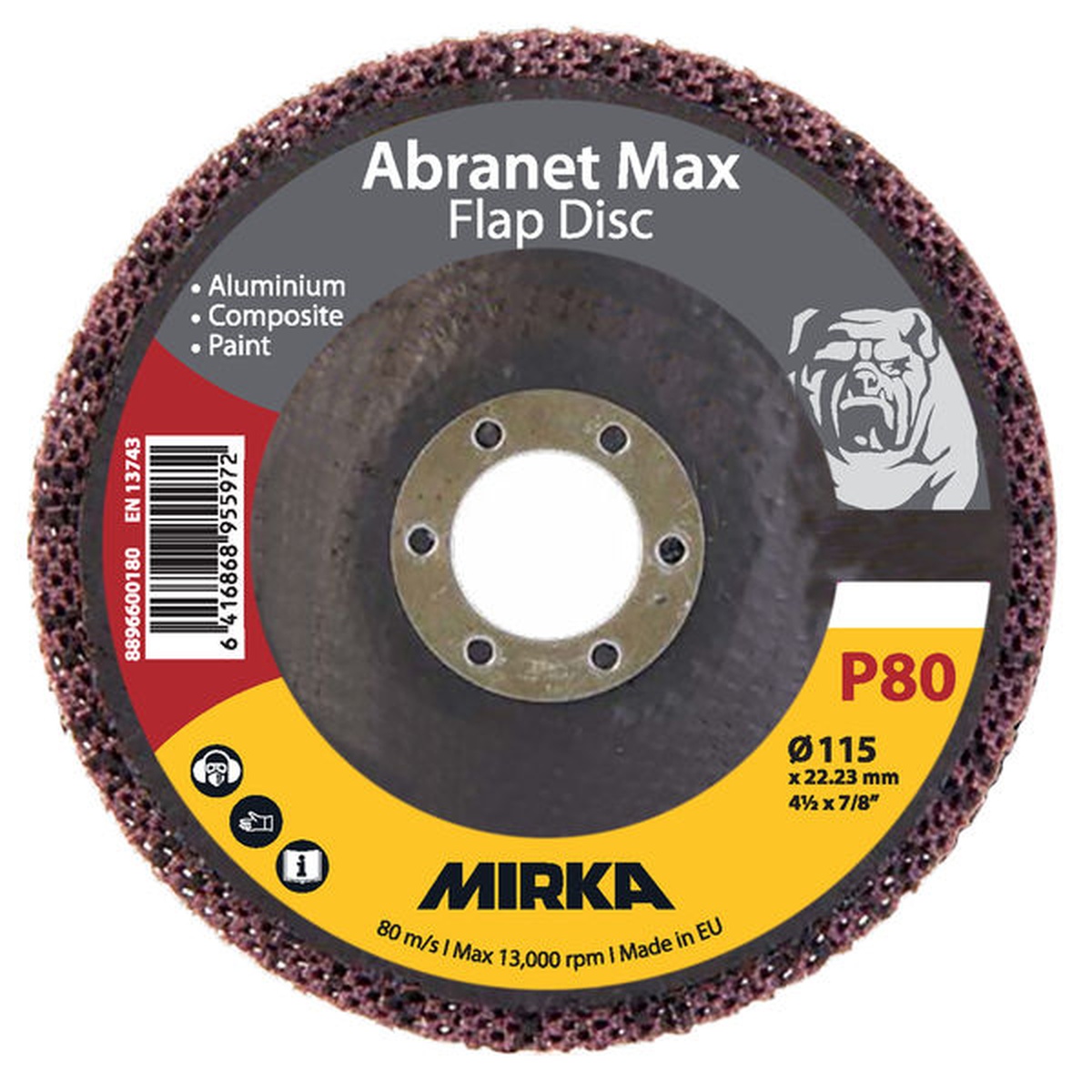 Mirka Abranet Max Flap Disc 115 mm T29 ALOX P80 flap disc for angle grinder surface prep on metal, aluminum, paint, and composite materials
