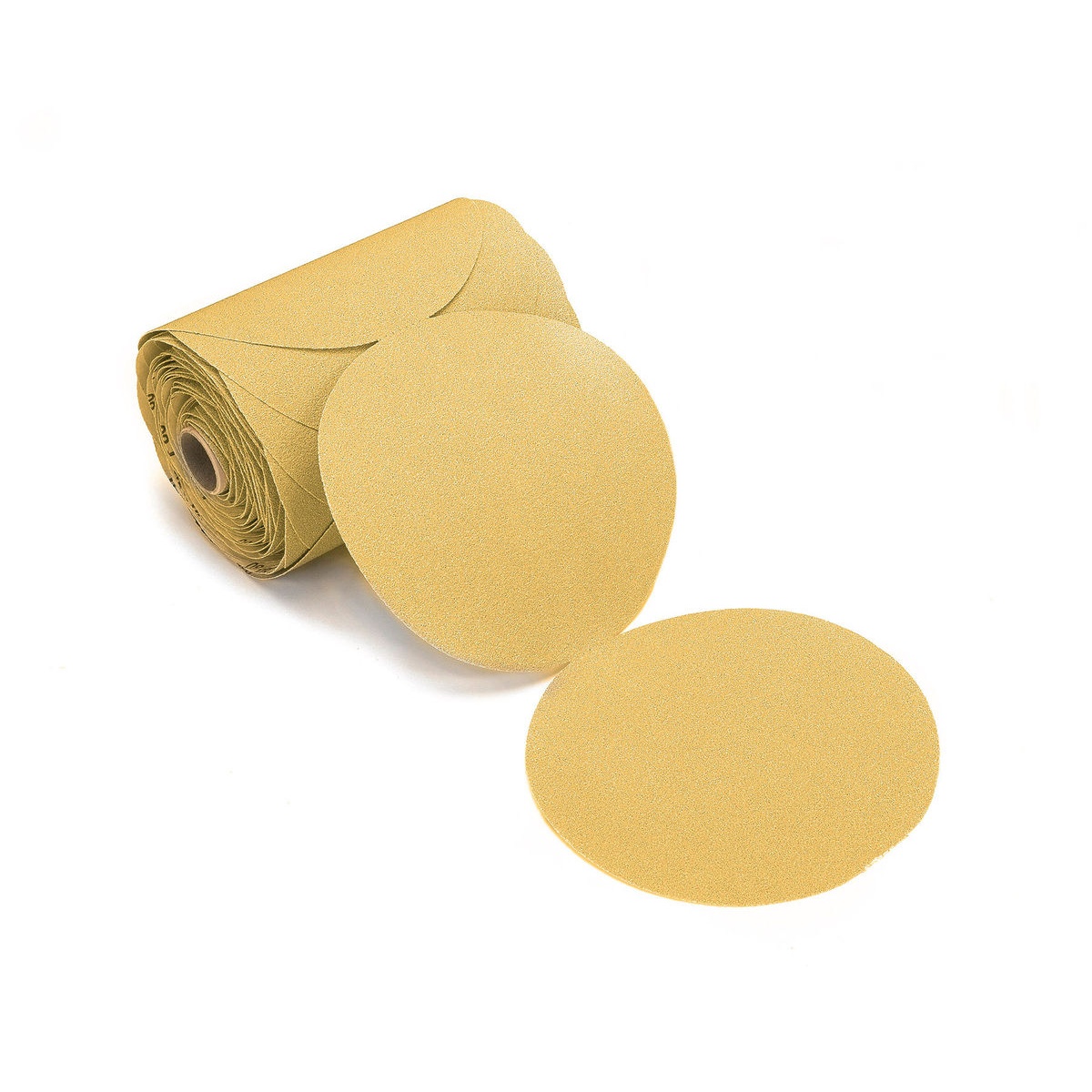 Mirka 23-342-080 Gold 6 Inch PSA Linkroll Disc P80 in linkroll format for organized abrasive storage in a shop or finishing workspace
