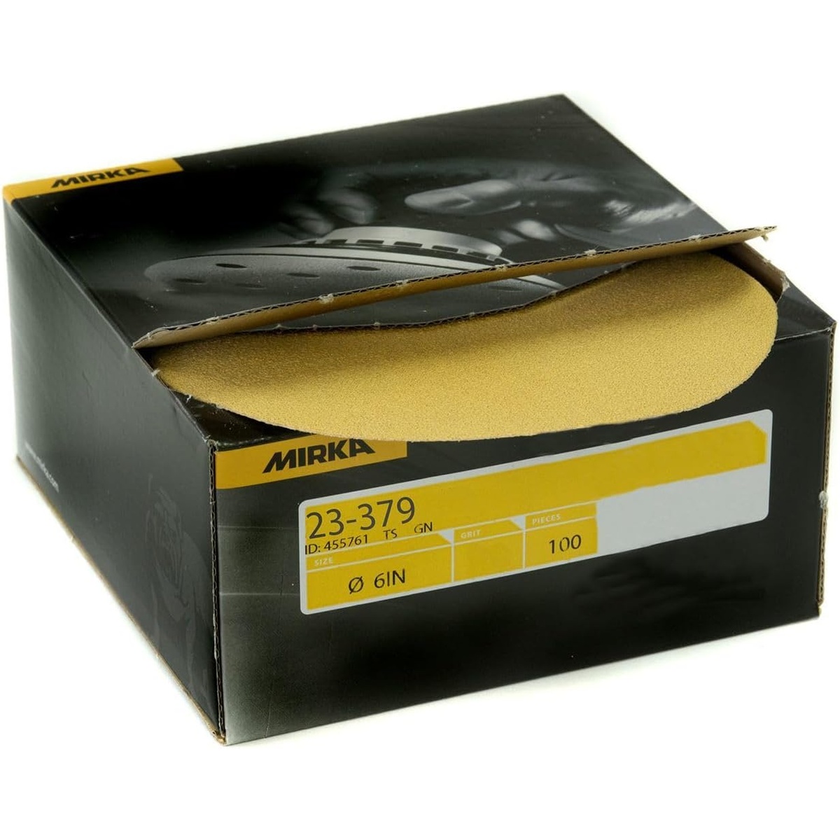 Mirka 23-379-080 6-Inch No-Hole 80 Grit Adhesive Sanding Discs, 100-Pack in dispenser box for shop sanding, prep work, and repeated abrasive changes