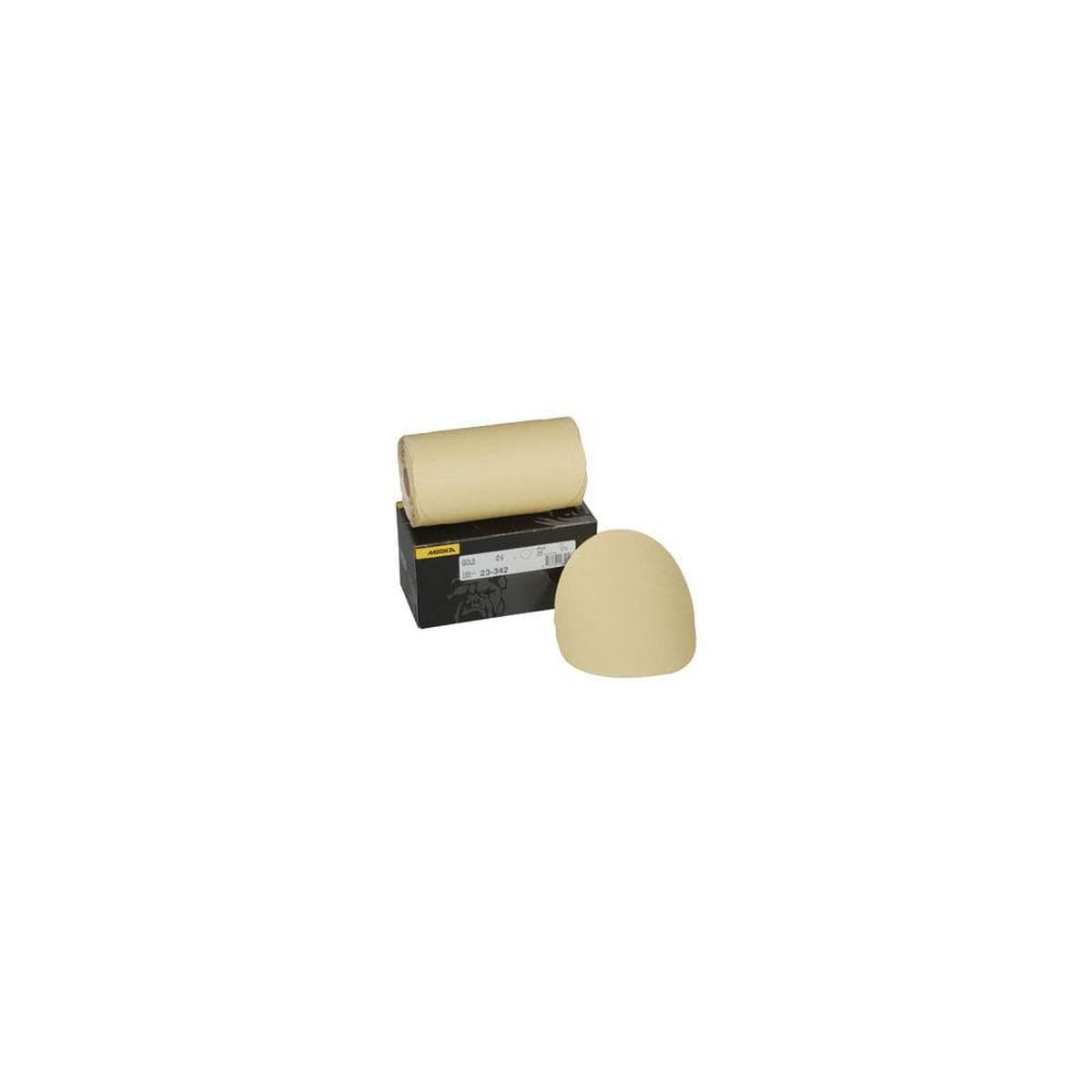 Mirka 23 Series Gold 6 in. PSA Linkrol Disc, 320-Grit, C-Weight Backing product shot of fine sanding abrasive for primer and lacquer surface preparation in workshop finishing tasks