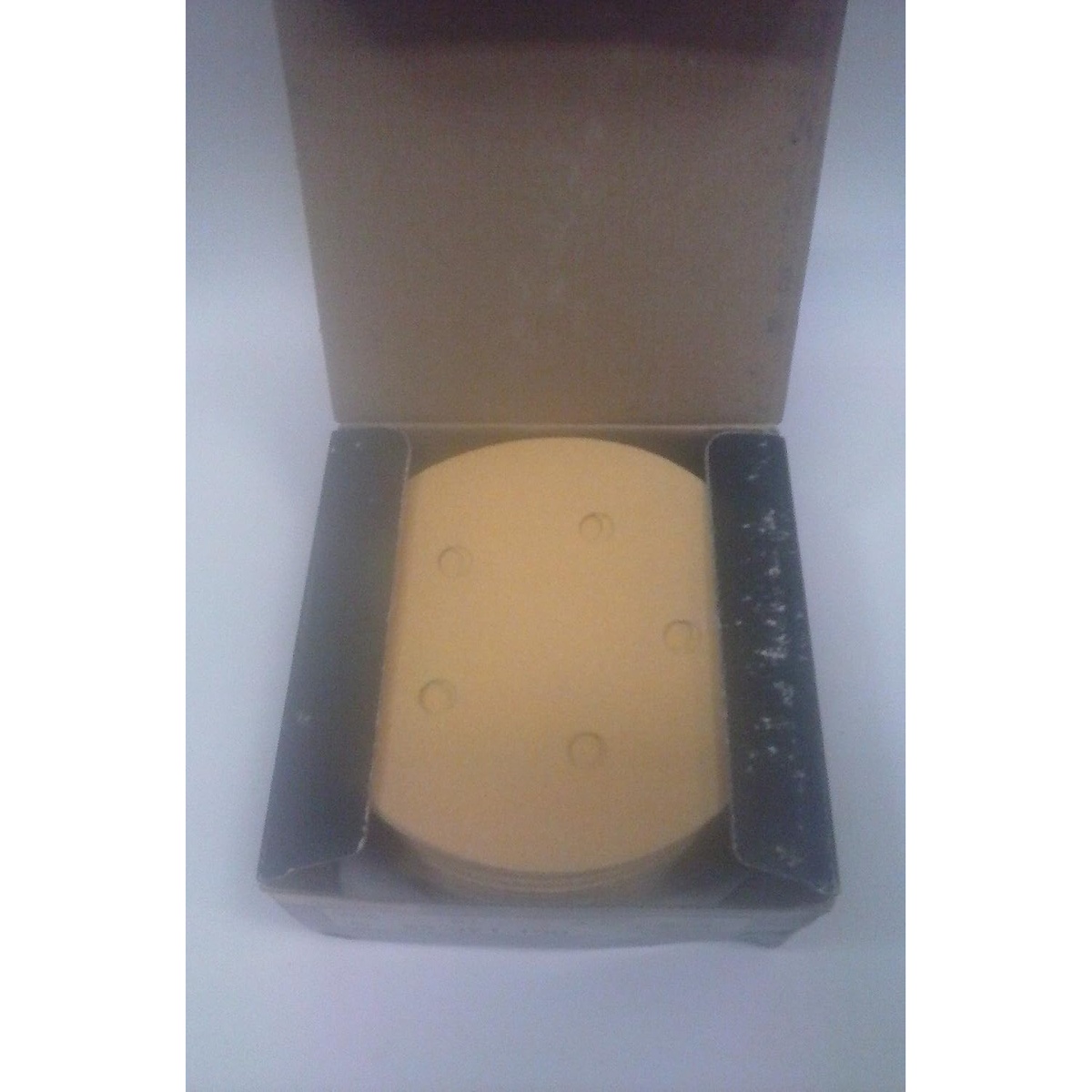 Mirka Bulldog Gold 5 inch 5 hole PSA vacuum discs in box for finish sanding and production surface prep